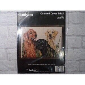Janlynn #58-5 Retrievers Counted Cross Stitch Craft Kit 16" x 12" 1987 Dogs NEW